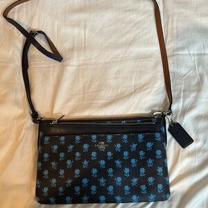 Coach Black and Blue Floral Shoulder Bag